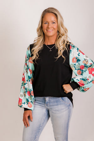 Lisa top - Black/mint floral
