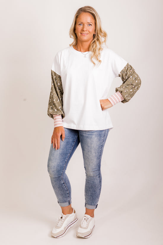 Taylor Top - white & sage floral