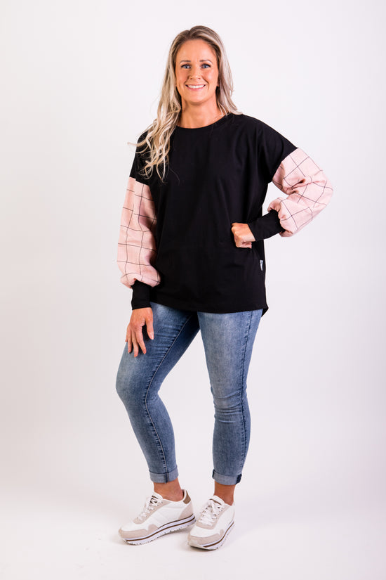 Taylor Top - black/ blush check