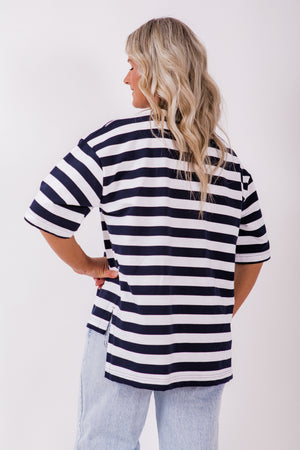 Weekender short sleeve sweat- Navy & white stripe