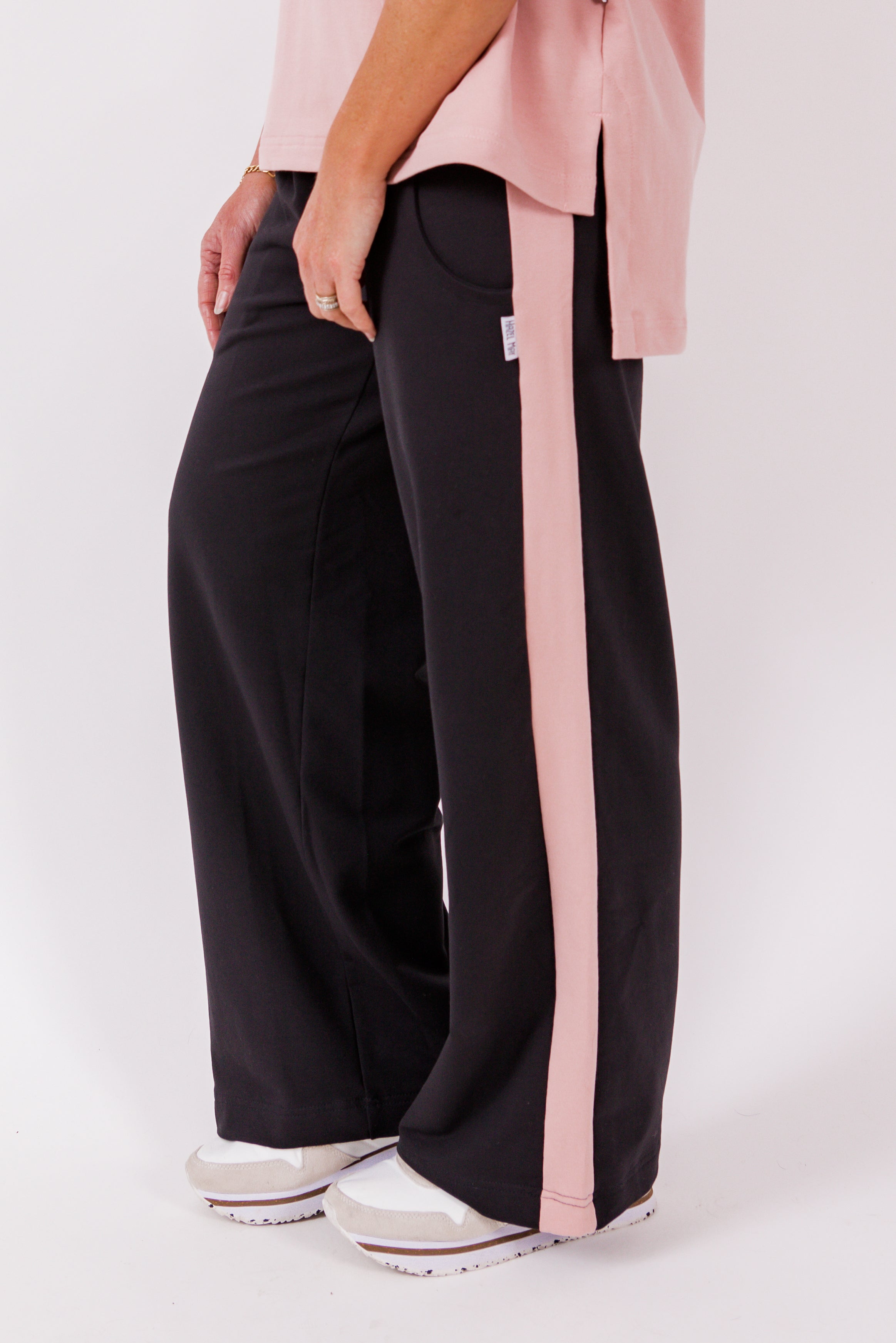 Stripe wide leg Jogger black/blush