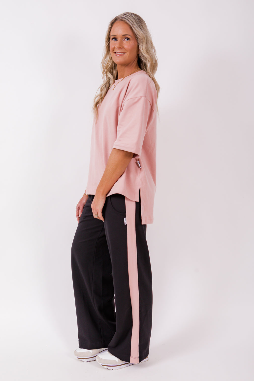 Stripe wide leg Jogger black/blush