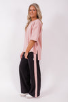 Stripe wide leg Jogger black/blush