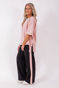 Stripe wide leg Jogger black/blush