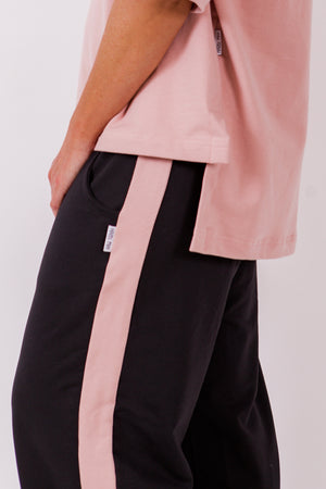 Stripe wide leg Jogger black/blush