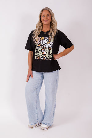 Boxy Tee - Blk/floral frame