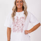 Boxy Tee - White/Chocolate line floral