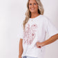 Boxy Tee - White/Chocolate line floral