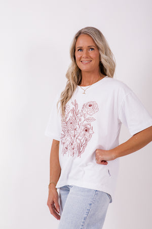 Boxy Tee - White/Chocolate line floral