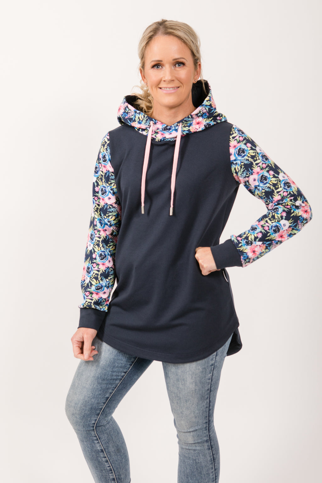 Weekender hoodie - grey/floral – Hazel May NZ