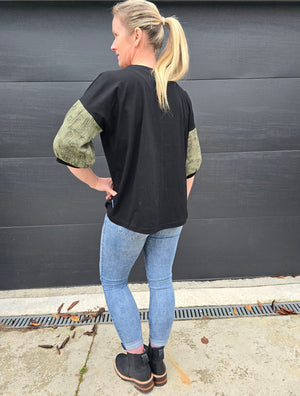 Peony Top- Black & khaki floral