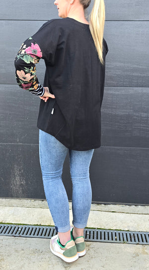 Taylor Top - Black/floral/stripe