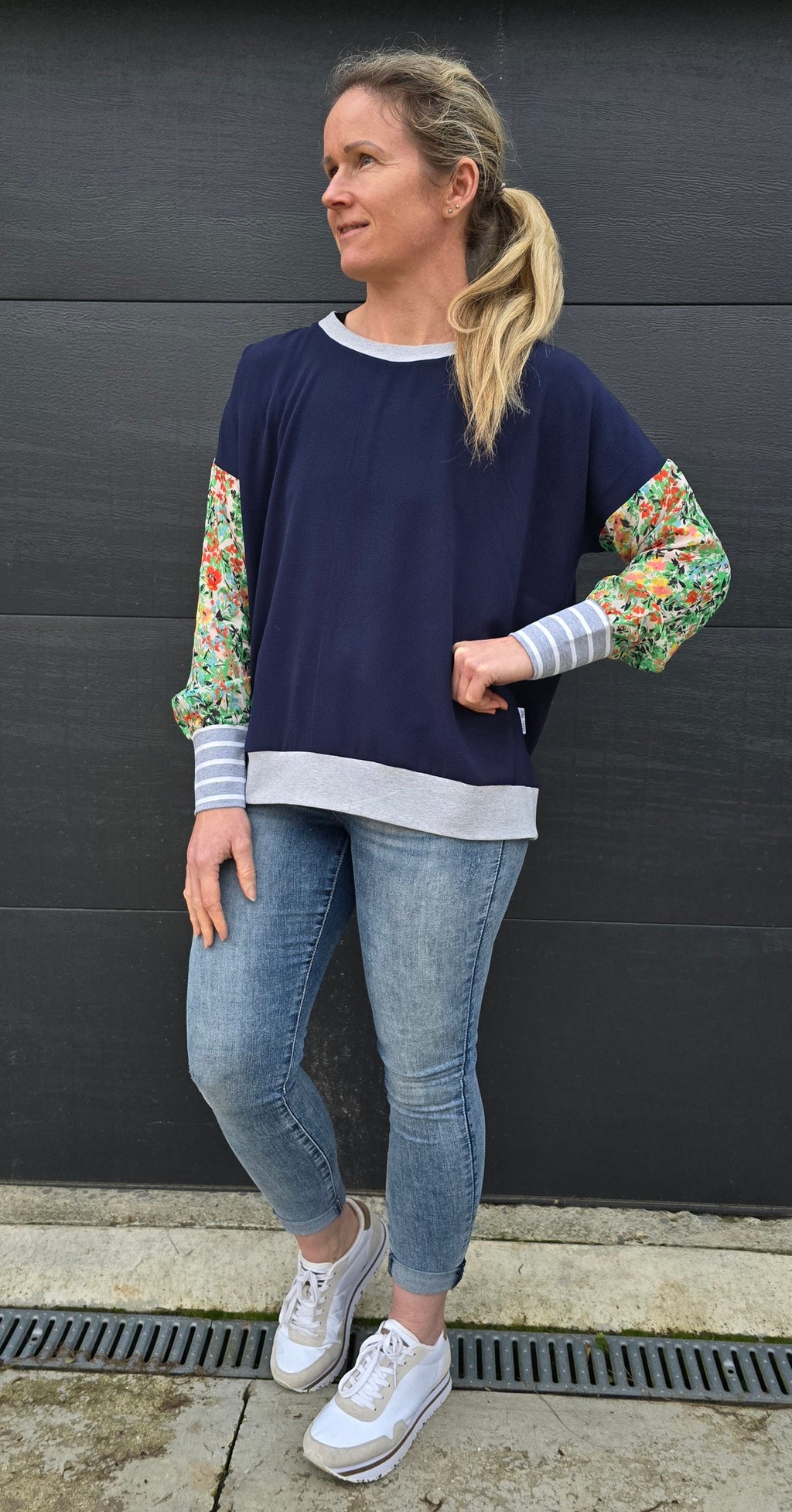 Gracie Top - navy/floral/ stripe