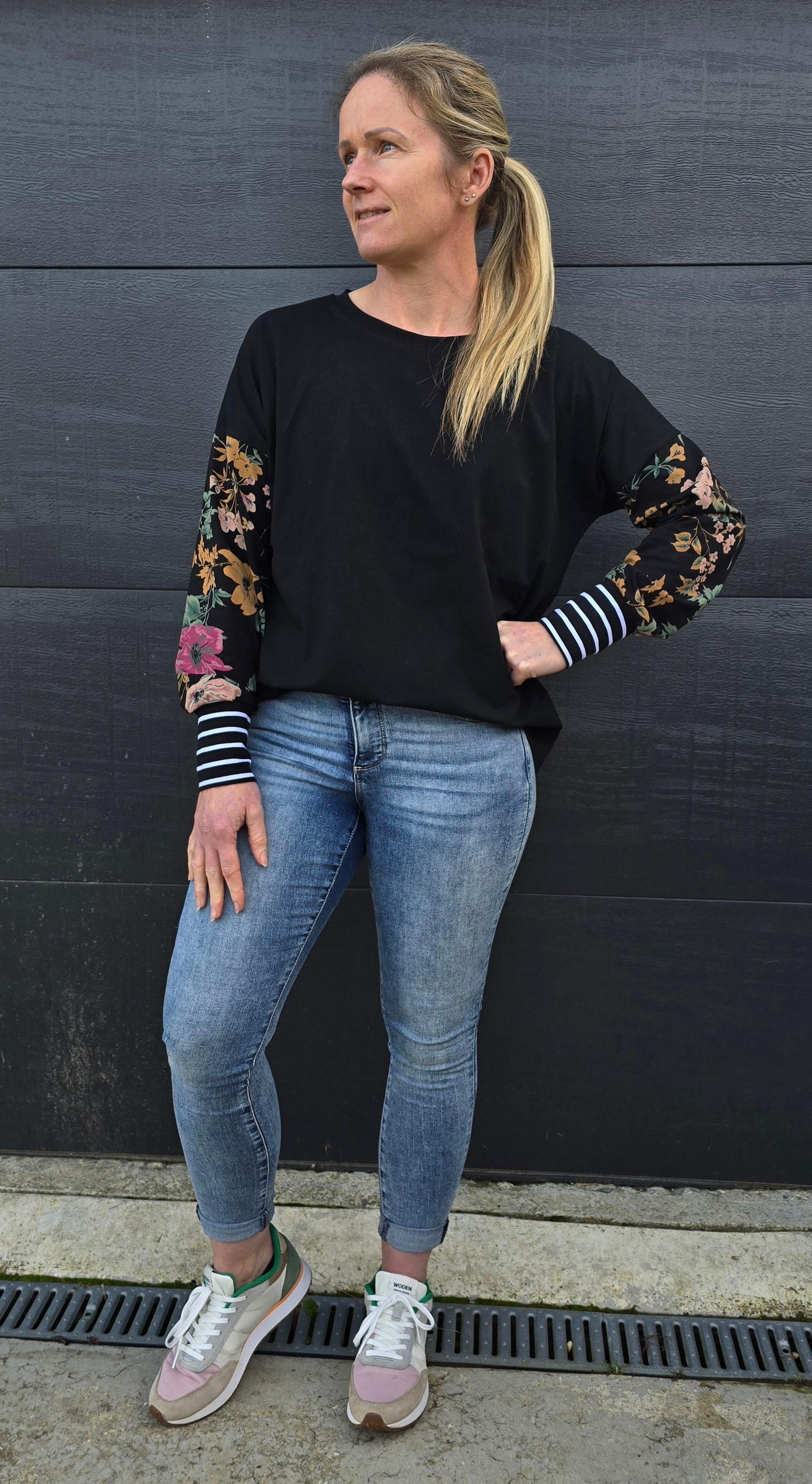 Taylor Top - Black/floral/stripe