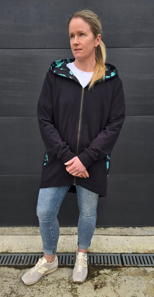 Black and Mint Peony zip cardi