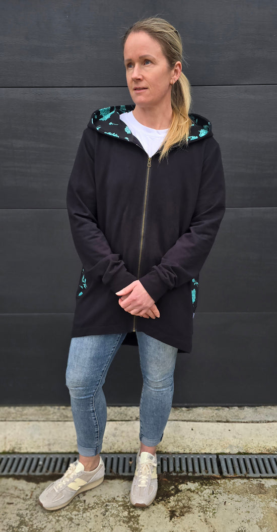 Black and Mint Peony zip cardi
