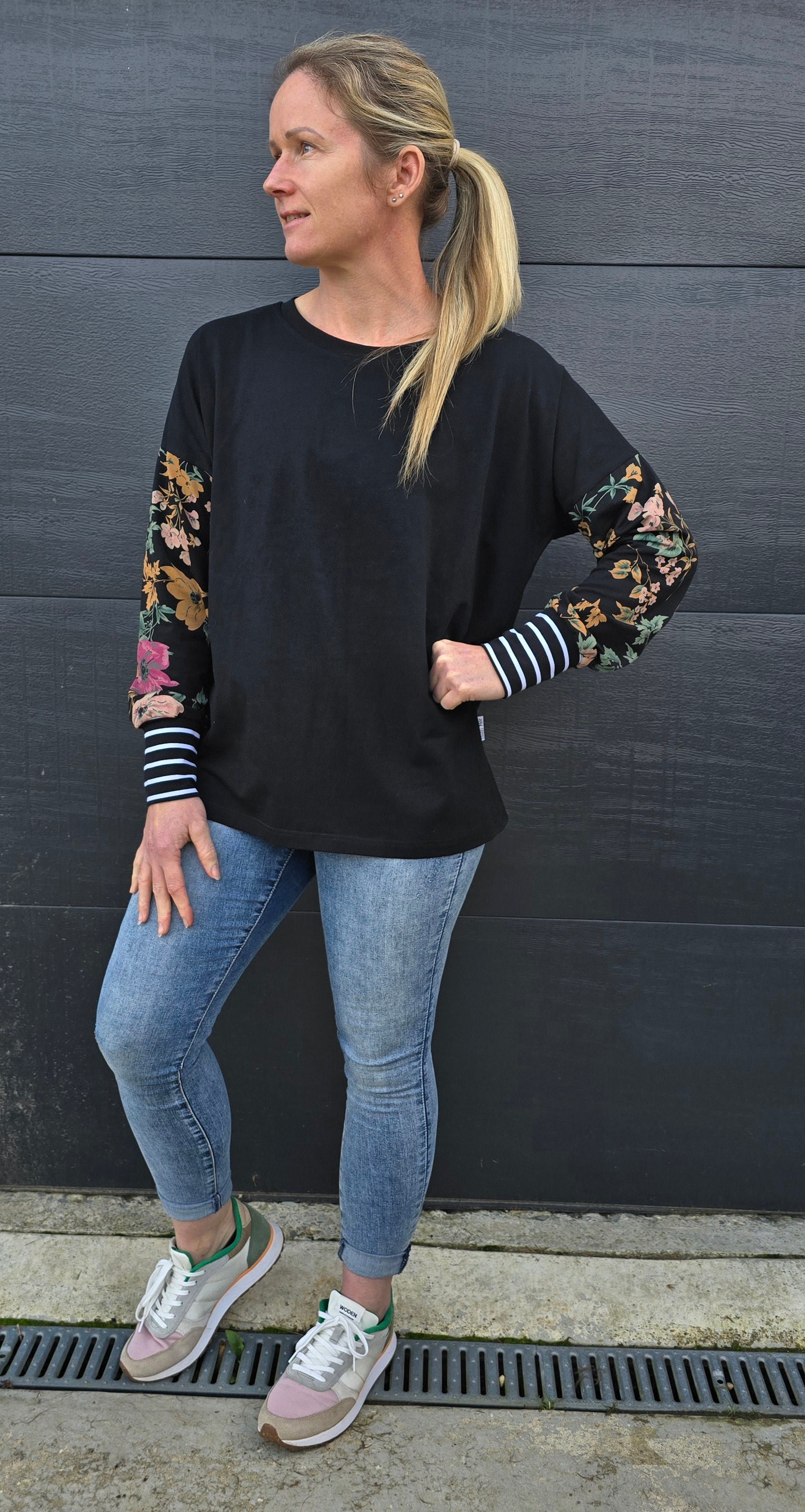 Taylor Top - Black/floral/stripe