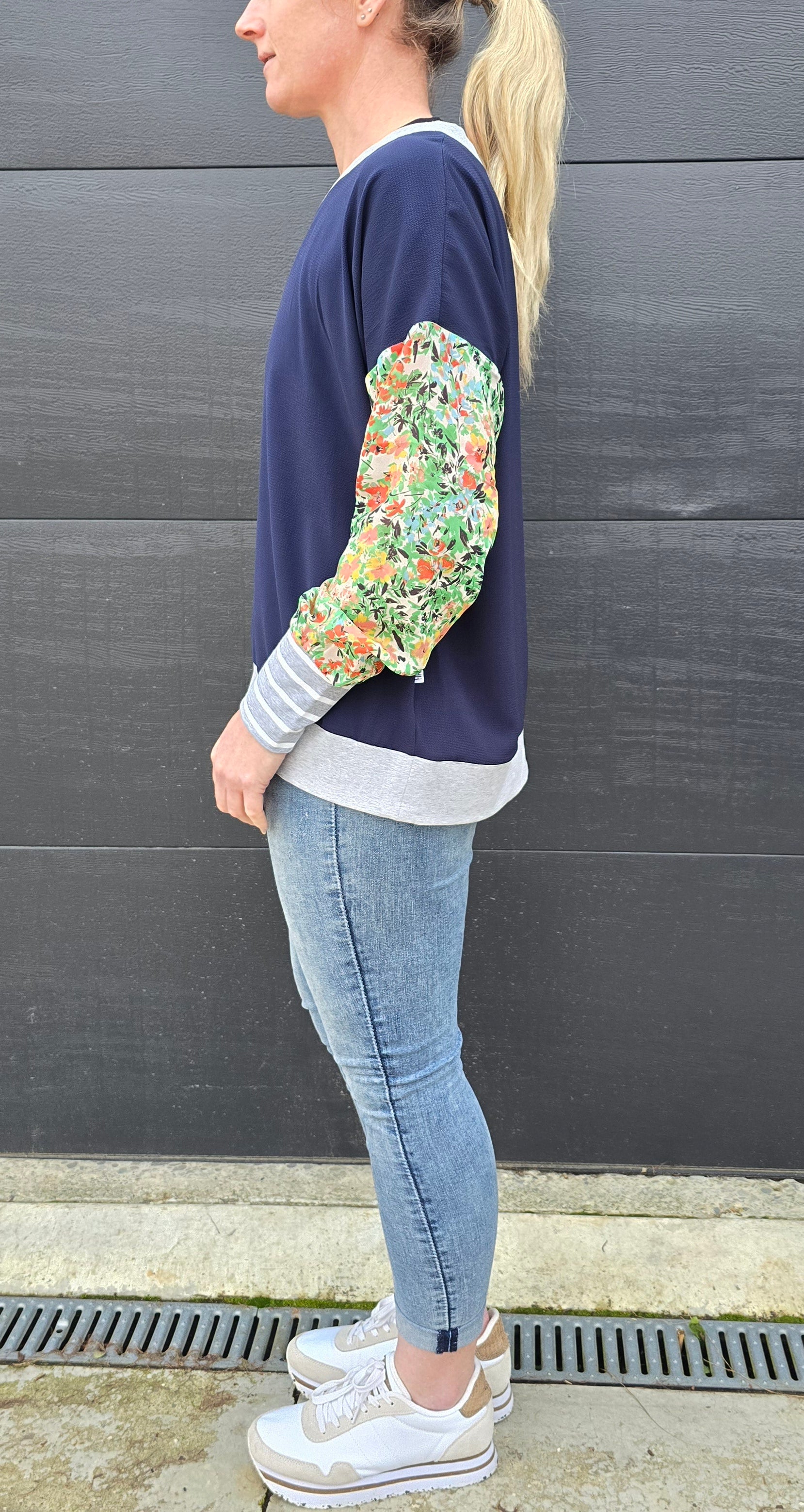 Gracie Top - navy/floral/ stripe