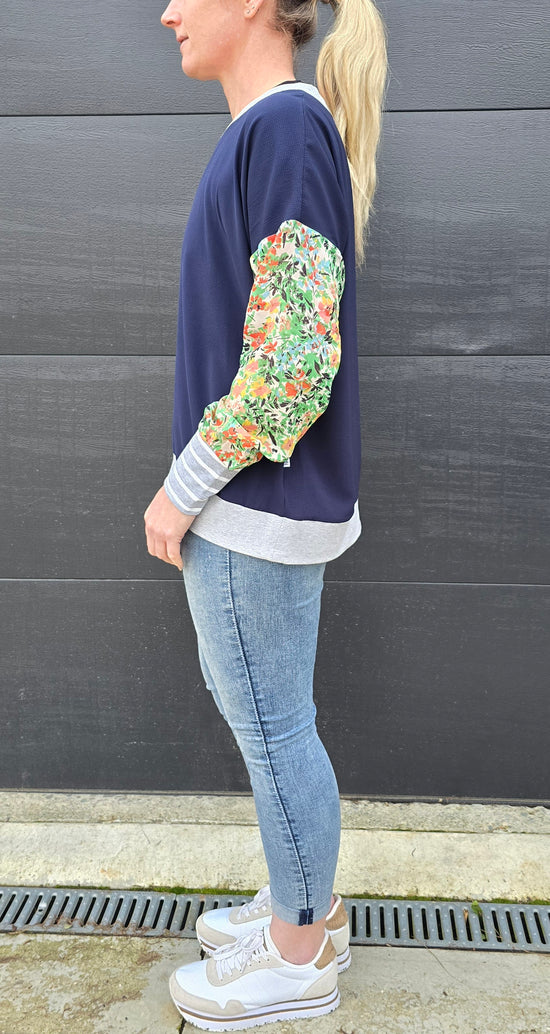 Gracie Top - navy/floral/ stripe