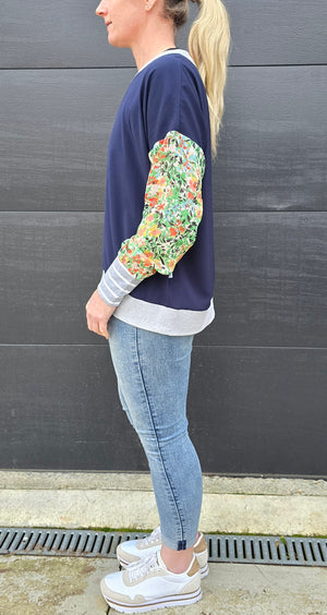 Gracie Top - navy/floral/ stripe