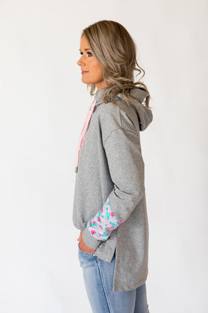 Weekender hoodie - grey/floral – Hazel May NZ