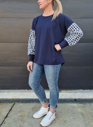 Taylor Top - navy & white gingham