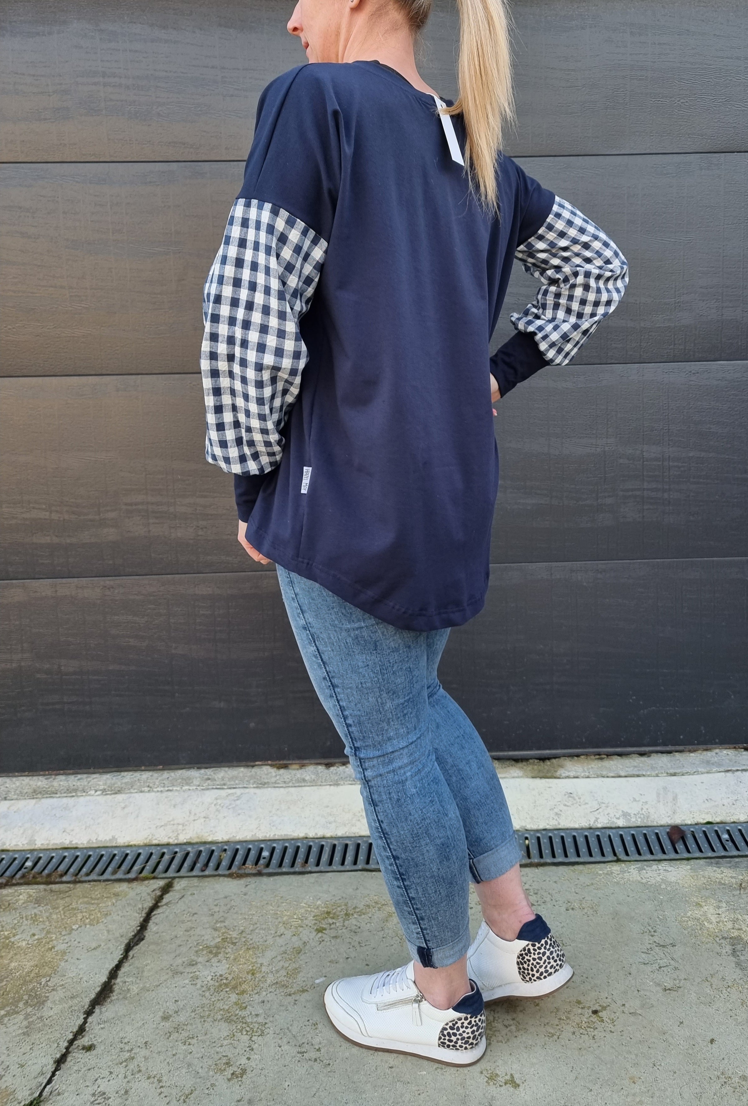 Taylor Top - navy & white gingham